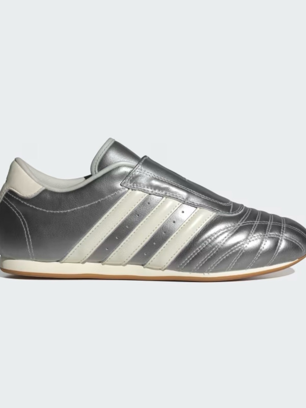 New Adidas Women's Metallic Silver Sneakers with Cream Stripes